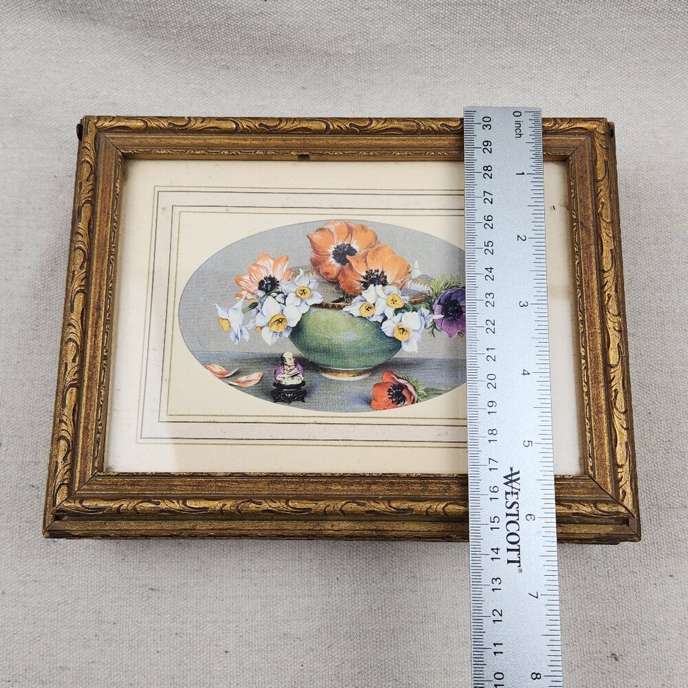 VTG Trinket Jewelry Box Carved Wood Mirror Interior Glass Top Gold Tone 8X6X2.5" - Picture 13 of 15